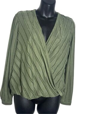 Maeve Anthropologie women’s medium faux wrap top textured v neck long sleeve
